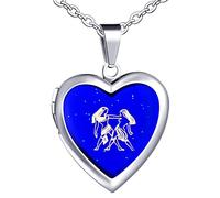 Yumilok Collier Médaillon Cœur pour Femme Homme, Collier Sautoirs en Acier Inoxydable et Alliage, Collier à Motif de Signes du Zodiaque, Les Gémeaux, Pendentifs cœur à Changement de Couleur