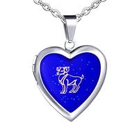 Yumilok Collier Médaillon Cœur Pour Femme Homme, Collier Sautoirs en Acier inoxydable et Alliage, Collier à motif de Signes du zodiaque, Le Bélier, Pendentifs cœur à changement de couleur