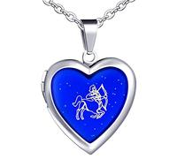 Yumilok Collier Médaillon Cœur Pour Femme Homme, Collier Sautoirs en Acier inoxydable et Alliage, Collier à motif de Signes du zodiaque, Le Sagittaire, Pendentifs cœur à changement de couleur