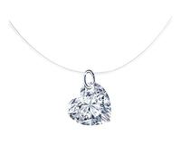 Yumilok Collier Pendentif Diamant de cœur en Argent 925 pour Femmes Filles Collier Ras-du-cou Élégant Serti de Zircon Brillant Collier Clavicule avec Chaîne de Nylon Transparent Collier de Mariage