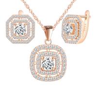 Yumilok Collier pendentif en cristal de zircone rond brillant en argent sterling 925 pour femme avec boucles d'oreilles en or rose