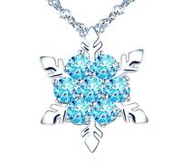 Yumilok Collier Pendentif Flocon de neige en Argent 925 pour Femmes Filles Collier Élégant Serti de Zircons bleus Pendentif brillant Design Unique Collier de Mariage