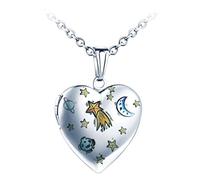 Yumilok Collier Personnalisé - Collier Pendentif Cœur Médaillon en Acier Inoxydable, Collier Gravé Lune et Étoile, Pendentif Ouvrable Photo, Collier Commémoratif avec Chaîne 50cm