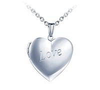 Yumilok Collier Personnalisé - Pendentif Cœur Médaillon en Acier Inoxydable, Ouvrable Photo Locket, Collier Gravé 'LOVE', Chaîne 50cm, Commémoratif