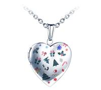 Yumilok Collier Photo Personnalisé, Collier Pendentif cœur Médaillon en Acier Inoxydable, Pendentif ouvrable Photo Locket, Collier Gravé Sapin de Noël, avec chaîne 50cm, Collier commémoratif