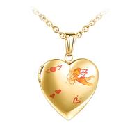 Yumilok Collier Photo Personnalisé, Collier Pendentif cœur Médaillon en Acier Inoxydable, Pendentif ouvrable Photo Locket, Collier d'amour Cupidon, avec chaîne 50cm, Collier commémoratif en or