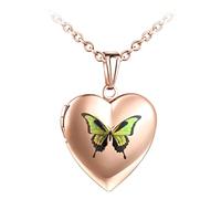 Yumilok Collier Photo Personnalisé, Collier Pendentif cœur Médaillon en Acier Inoxydable, Pendentif papillon ouvrable or rose Photo Locket, avec chaîne 50cm, Collier commémoratif