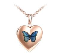 Yumilok Collier Photo Personnalisé, Collier Pendentif cœur Médaillon en Acier Inoxydable, Pendentif papillon ouvrable or rose Photo Locket, avec chaîne 50cm, Collier commémoratif