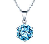 Yumilok Collier zircon pour femmes et filles, Collier en argent 925, Collier diamant à six griffes, Collier pendentif solitaire élégant, brillant, avec une belle chaîne de Singapour, bleu