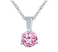 Yumilok Collier zircon pour femmes et filles, Collier en argent 925, Collier diamant à trois griffes, Collier pendentif solitaire élégant, brillant, avec une belle chaîne de Singapour, rose
