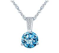 Yumilok Collier zircon pour femmes et filles, Collier en argent 925, Collier diamant à trois griffes, Collier pendentif solitaire élégant, brillant, avec une belle chaîne de Singapour, bleu