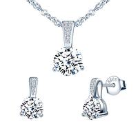 Yumilok Ensemble de bijoux collier et boucles d'oreilles, Collier pendentif diamant et boucle d'oreilles diamant brillant en argent 925 pour femme fille, collier et clou d'oreilles, Zircon incrusté