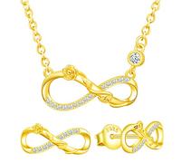 Yumilok Ensemble de bijoux collier et boucles d'oreilles, collier pendentif et clous d'oreilles de rose et symbole d'infini en argent 925, bijoux pour femme et fille, zircon incrusté, or