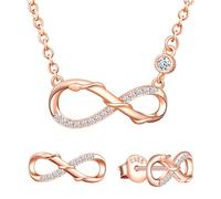 Yumilok Ensemble de Bijoux Collier et Boucles d'oreilles, Collier Pendentif et Clous d'oreilles de Serpent et Symbole d'infini en Argent 925, Bijoux pour Femme et Fille, Zircon incrusté, Or Rose