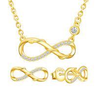 Yumilok Ensemble de bijoux collier et boucles d'oreilles, collier pendentif et clous d'oreilles de serpent et symbole d'infini en argent 925, bijoux pour femme et fille, zircon incrusté, or