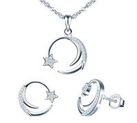 Yumilok Ensemble de bijoux collier et boucles d'oreilles, Collier pendentif étoile et boucle d'oreilles étoile en argent 925 pour femme fille, collier lune et clou d'oreilles lune, Zircon incrusté