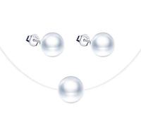 Yumilok Ensemble de bijoux collier et boucles d'oreilles en perles, Collier pendentif et boucle d'oreilles en argent 925 pour femme fille, collier ras du cou clavicule en ligne de pêche, blanche