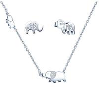 Yumilok Ensemble de bijoux collier et boucles d'oreilles, pendentif éléphant et boucle d'oreilles éléphant mignon en argent 925 pour femme fille, mini collier et clou d'oreilles, Zircon incrusté