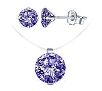 Yumilok Ensemble de Bijoux Diamant Collier avec Fil de Pêche Invisible Choker Femme Boucles d'oreilles Diamant en Argent 925 Cadeau Noël Anniversaire, Argent sterling argent sterling zircone, Cristal