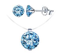 Yumilok Ensemble de Bijoux Diamant Collier avec Fil de Pêche Invisible Choker Femme Boucles d'oreilles Diamant en Argent 925 Cadeau Noël Anniversaire, Argent sterling argent sterling zircone, Cristal