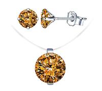 Yumilok Ensemble de Bijoux Diamant Collier avec Fil de Pêche Invisible Choker Femme Boucles d'oreilles Diamant en Argent 925 Cadeau Noël Anniversaire, Argent sterling argent sterling zircone, Cristal