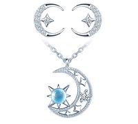 Yumilok Ensemble de bijoux lune élégante, collier et boucles d'oreilles femme fille, Collier et boucle d'oreille en argent 925, collier pendentif et clou d'oreille lune brillante, Zircon, argent