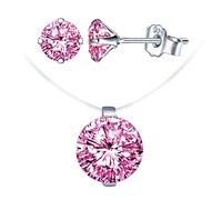 Yumilok Ensembles de Bijoux en Diamant, Collier Ras-du-Cou avec Ligne de pêche Invisible, Choker pour Femme, Boucles d'oreilles de Diamant, en Argent 925, Cadeau de Noël et Anniversaire, zircon