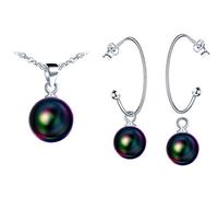 Yumilok Ensembles de bijoux en perle, Collier perle pour femme en argent 925, Boucles d'oreilles perle, Plusieurs méthodes de port, Cadeau de Noël et Anniversaire