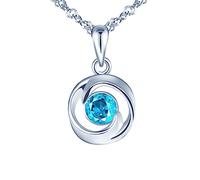 Yumilok Femmes Filles Collier Pendentif Fleur en Argent 925 Pendentif de Zircon Bleu Brillant Collier Diamant Elégant de Mariage Bijoux Fantaisie
