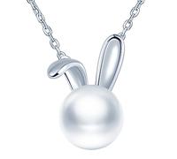 Yumilok Femmes Filles Collier Pendentif Perle en Argent 925 Collier de Lapin Créatif Parures de Bijoux de Perle Fantaisie Collier de Mariage Elégant, Argent