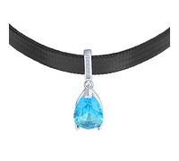 Yumilok Femmes Filles Collier Ras-du-cou en Argent 925 Pendentif Unique Serti de Zircon Bleu Collier Choker Élégant Collier Clavicule avec Corde en cuir Bijoux Fantaisie
