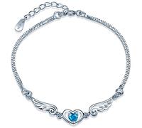 Yumilok Jewelry Bracelets multi-rangs femme fille en argent 925 orné zircon le cœur et l'aile d'ange style unique