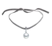 Yumilok Jewelry Collier claviculaire de femme fille, en argent 925 et Corde de velours, Pendentif perle, Choker, gris, Cadeau de Noël Anniversaire
