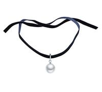 Yumilok Jewelry Collier claviculaire de femme fille, en argent 925 et Corde de velours, Pendentif perle, Choker, bleu, Cadeau de Noël Anniversaire
