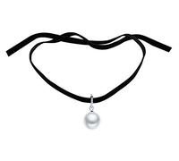 Yumilok Jewelry Collier claviculaire de femme fille, en argent 925 et Corde de velours, Pendentif perle, Choker, noir, Cadeau de Noël Anniversaire