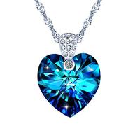 Yumilok Jewelry Collier de femme en 925 argent et cristal bleu, Pendentif cœur de l'océan, orné des pierres brillants, Cadeau parfait de Noël Anniversaire