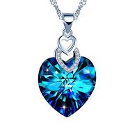 Yumilok Jewelry Collier de femme en 925 argent et cristal bleu, Pendentif cœur de l'océan, orné des pierres brillants, Cadeau parfait de Noël Anniversaire
