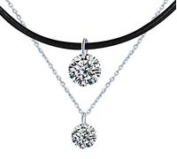 Yumilok Jewelry Collier de femme en argent 925 et Corde en cuir PU, Ras du Cou, Choker, Couche Double, Pendentif diamanté, Cadeau de Noël Anniversaire, Argent sterling, Oxyde de Zirconium, Argent