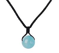 Yumilok Jewelry Collier de femme fille, avec Corde de coton, Pendentif boule de cristal bleu clair, Chaîne ajustable, Cadeau de Noël Anniversaire