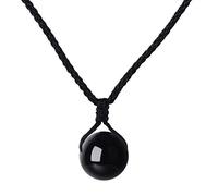 Yumilok Jewelry Collier de Femme Fille, avec Corde de Coton, Pendentif Boule de Cristal Noir, Chaîne Ajustable, Cadeau de Noël Anniversaire