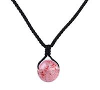 Yumilok Jewelry Collier de femme fille, avec Corde de coton, Pendentif boule de cristal rose, Chaîne ajustable, Cadeau de Noël Anniversaire