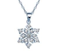 Yumilok Jewelry Collier de femme fille en argent 925, Pendentif flocon de neige orné des pierres brillantes, Cadeau de Noël Anniversaire