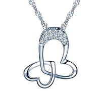 Yumilok Jewelry Collier de papillon en argent 925 deux cœur orné zircon classique cadeau pour femme fille