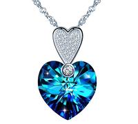 Yumilok Jewelry Collier de saphir Pendentif en argent 925 et cristal et zircon le cœur d'amour classique Cadeau Noël Anniversaire pour femme fille