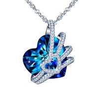 Yumilok Jewelry Collier de saphir Pendentif en argent 925 et cristal et zircon Le cœur de la mer Cadeau Noël Anniversaire pour femme fille