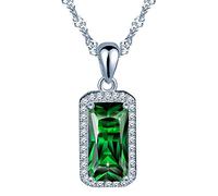 Yumilok Jewelry Collier d'émeraude en argent 925 et cristal synthétique vert Le rectangle classique orné zircon Bijou élégant Cadeau Noël pour femme fille