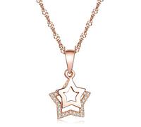Yumilok Jewelry Collier et pendentif femme fille en argent 925 deux étoiles orné zircon brillant