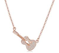 Yumilok Jewelry Collier et pendentif femme fille en argent 925 orné zircon le guitare élégante collier court