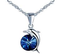 Yumilok Jewelry Collier femme fille en 925 argent sterling Pendentif de dauphin orné le cristal bleu Cadeau Noël Anniversaire