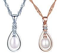 Yumilok Jewelry collier pendentif de perle en 925 argent orné zircon cubique la forme de la goutte deux pièces de couleur argent et or rose pour femme fille